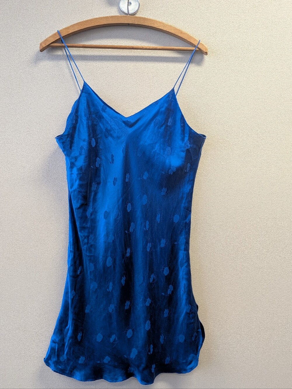 Gélia By Galadriel Vintage Jacquard Electric Blue Silk Slip - Lightweight V-Neck
